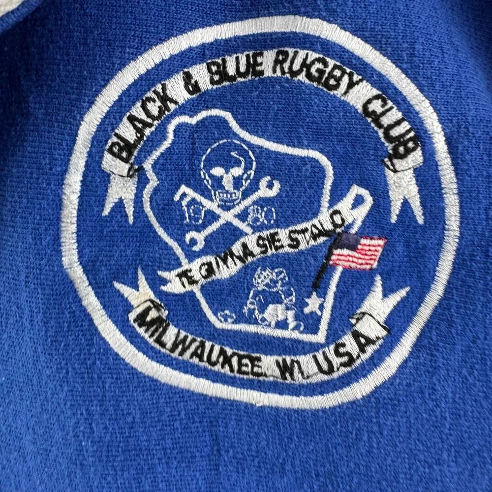 Vintage Halbro Rugby Shirt Jersey Mens 46 (Fits Small Long) Blue Heavy Cotton